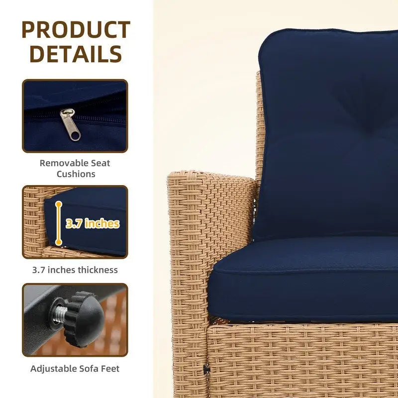Patio Watcher 2 Pieces Outdoor Beige Rattan 360 Degree Swing Patio Conversation Chair Set with Cushions