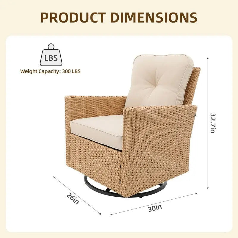 Patio Watcher 2 Pieces Outdoor Beige Rattan 360 Degree Swing Patio Conversation Chair Set with Cushions