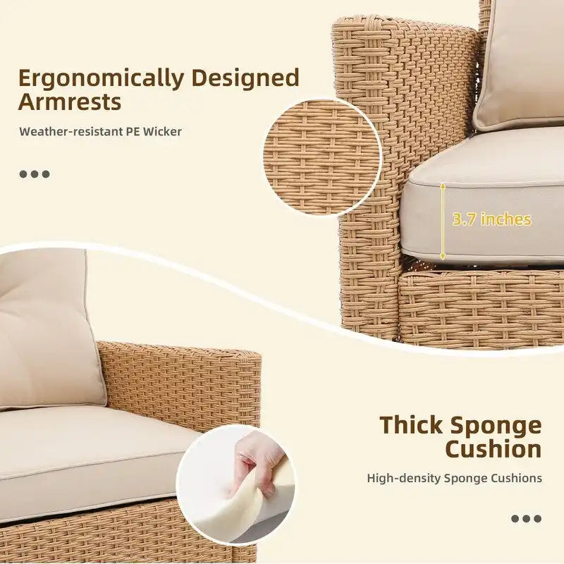 Patio Watcher 2 Pieces Outdoor Beige Rattan 360 Degree Swing Patio Conversation Chair Set with Cushions