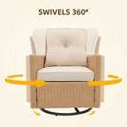Patio Watcher 2 Pieces Outdoor Beige Rattan 360 Degree Swing Patio Conversation Chair Set with Cushions