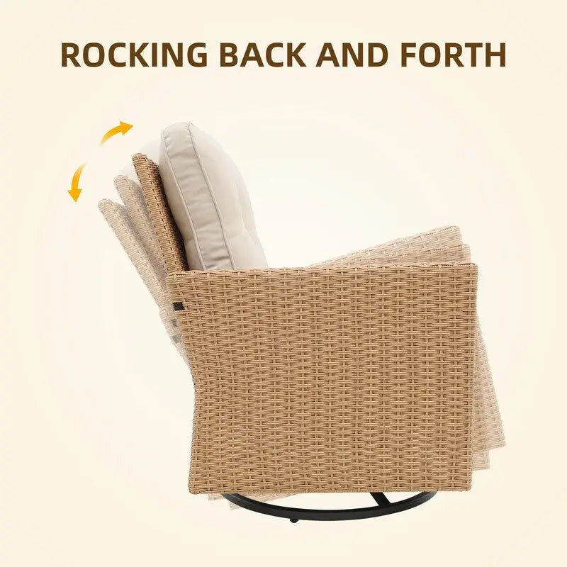 Patio Watcher 2 Pieces Outdoor Beige Rattan 360 Degree Swing Patio Conversation Chair Set with Cushions