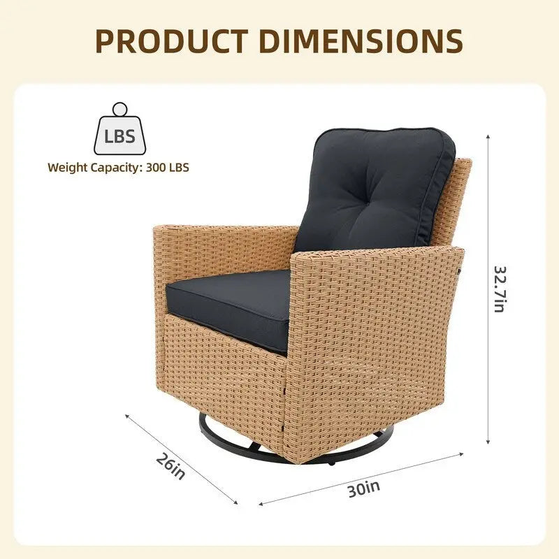 Patio Watcher 2 Pieces Outdoor Beige Rattan 360 Degree Swing Patio Conversation Chair Set with Cushions