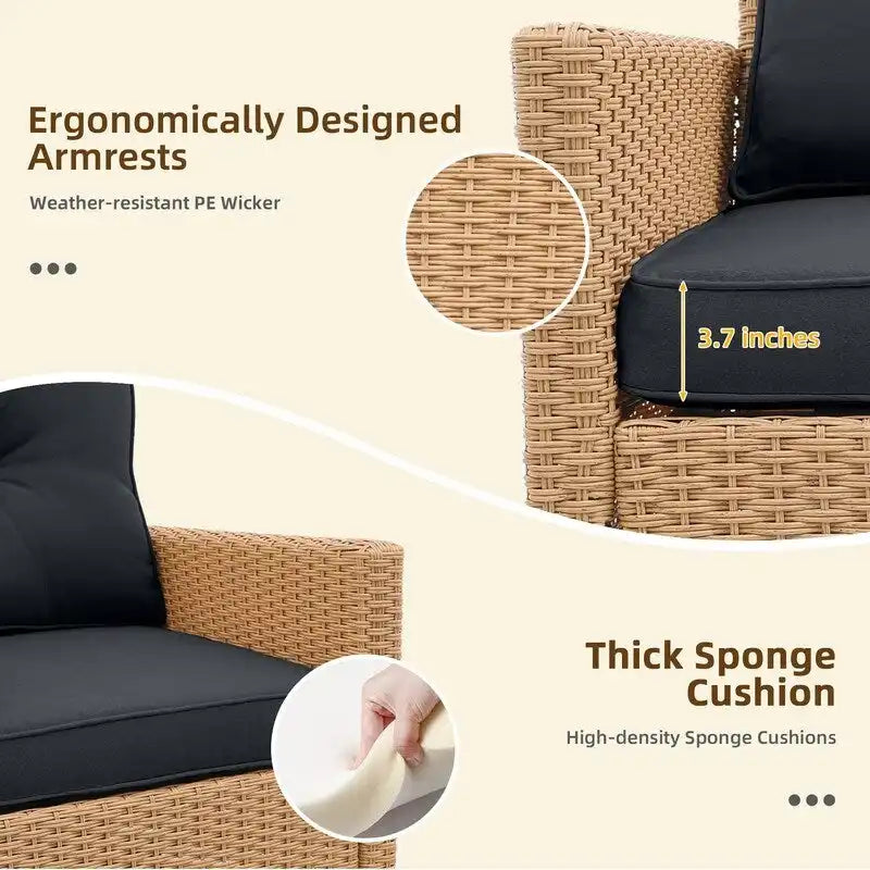 Patio Watcher 2 Pieces Outdoor Beige Rattan 360 Degree Swing Patio Conversation Chair Set with Cushions