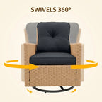 Patio Watcher 2 Pieces Outdoor Beige Rattan 360 Degree Swing Patio Conversation Chair Set with Cushions
