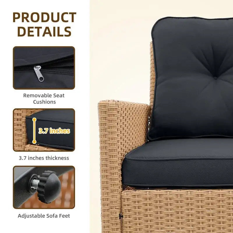 Patio Watcher 2 Pieces Outdoor Beige Rattan 360 Degree Swing Patio Conversation Chair Set with Cushions