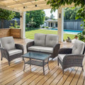 2 Seater Wicker Sofa Chai with Coffee Table - Brown
