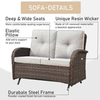 2 Seater Wicker Sofa Chai with Coffee Table - Brown