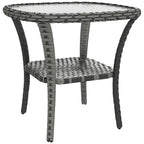 Outdoor Rattan Coffee Table with Storage Shelf, Wicker Side Table with Glass Top