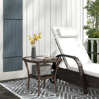 Outdoor Rattan Coffee Table with Storage Shelf, Wicker Side Table with Glass Top