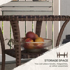 Outdoor Rattan Coffee Table with Storage Shelf, Wicker Side Table with Glass Top