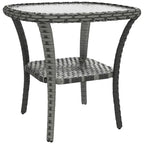 Outdoor Rattan Coffee Table with Storage Shelf, Wicker Side Table with Glass Top