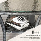 Outdoor Rattan Coffee Table with Storage Shelf, Wicker Side Table with Glass Top