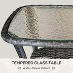 Outdoor Rattan Coffee Table with Storage Shelf, Wicker Side Table with Glass Top