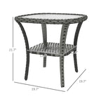 Outdoor Rattan Coffee Table with Storage Shelf, Wicker Side Table with Glass Top
