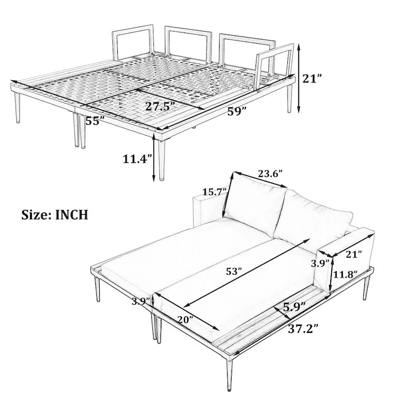2 in 1 Modern Outdoor Metal Daybed with Wood Topped and Side Spaces