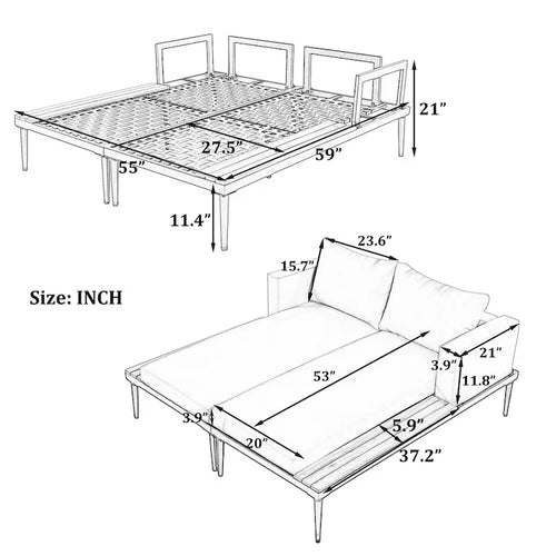 2 in 1 Modern Outdoor Metal Daybed with Wood Topped and Side Spaces