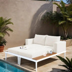 2 in 1 Modern Outdoor Metal Daybed with Wood Topped and Side Spaces