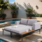 2 in 1 Modern Outdoor Metal Daybed with Wood Topped and Side Spaces