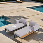 2 in 1 Modern Outdoor Metal Daybed with Wood Topped and Side Spaces