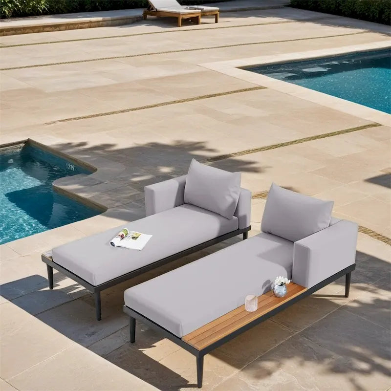2 in 1 Modern Outdoor Metal Daybed with Wood Topped and Side Spaces