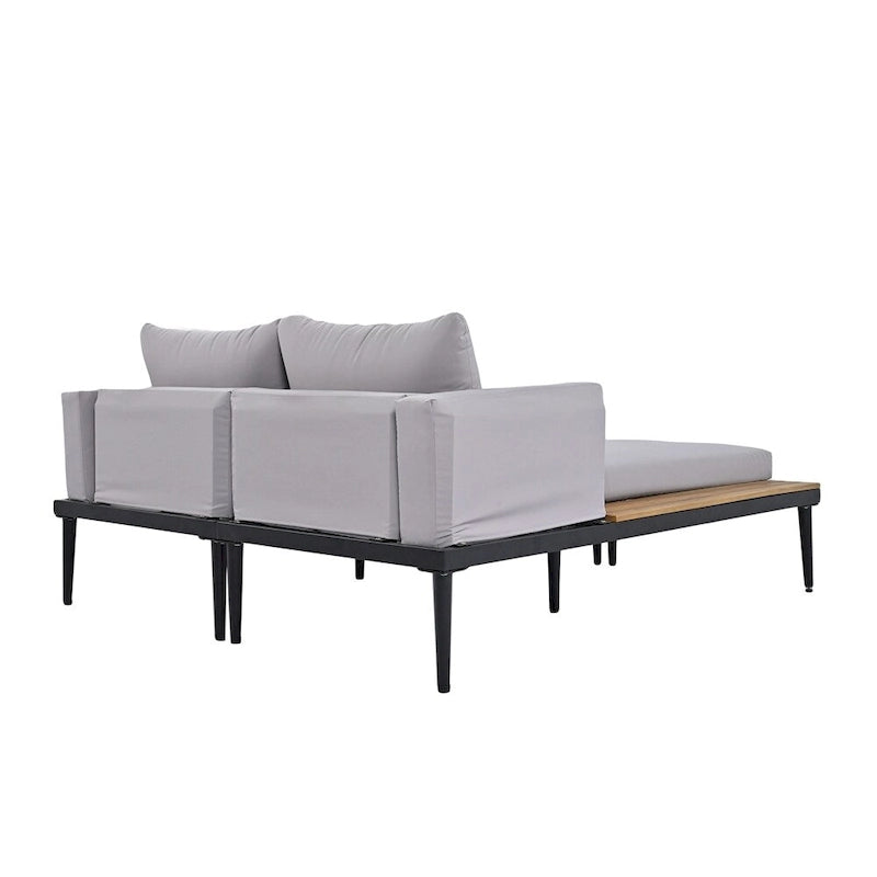 2 in 1 Modern Outdoor Metal Daybed with Wood Topped and Side Spaces