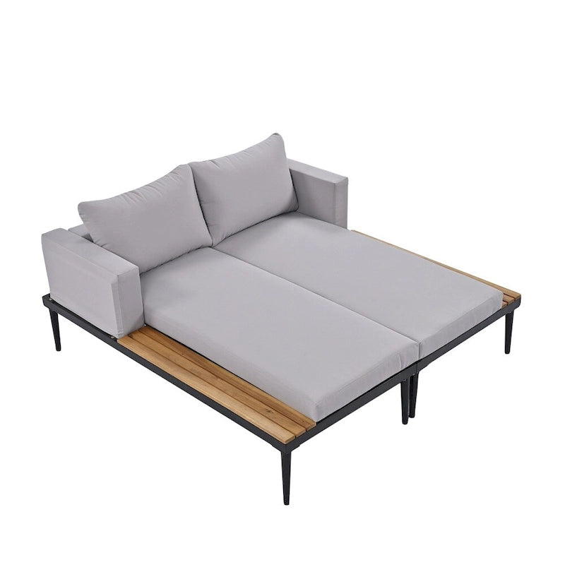 2 in 1 Modern Outdoor Metal Daybed with Wood Topped and Side Spaces