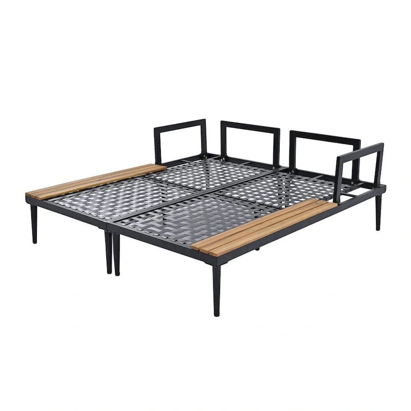 2 in 1 Modern Outdoor Metal Daybed with Wood Topped and Side Spaces