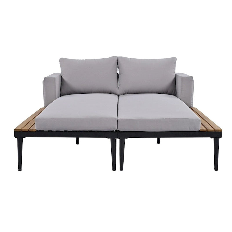 2 in 1 Modern Outdoor Metal Daybed with Wood Topped and Side Spaces