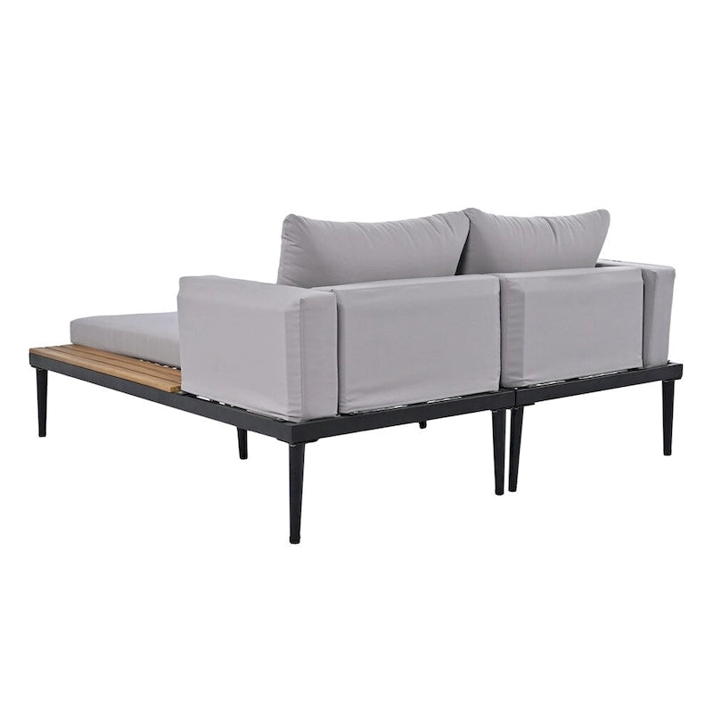 2 in 1 Modern Outdoor Metal Daybed with Wood Topped and Side Spaces
