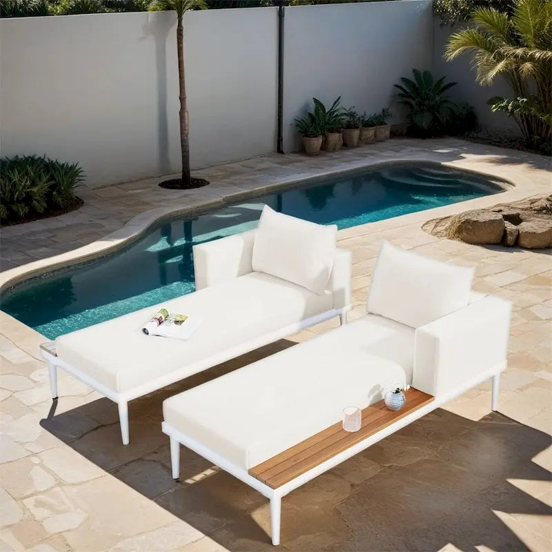 2 in 1 Modern Outdoor Metal Daybed with Wood Topped and Side Spaces