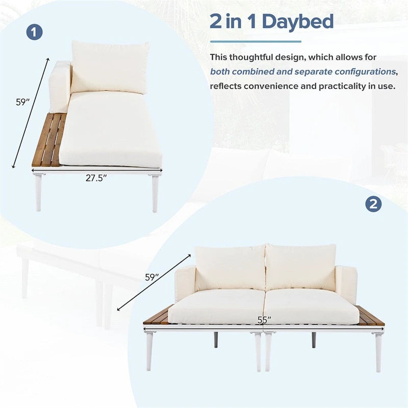 2 in 1 Modern Outdoor Metal Daybed with Wood Topped and Side Spaces