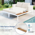 2 in 1 Modern Outdoor Metal Daybed with Wood Topped and Side Spaces