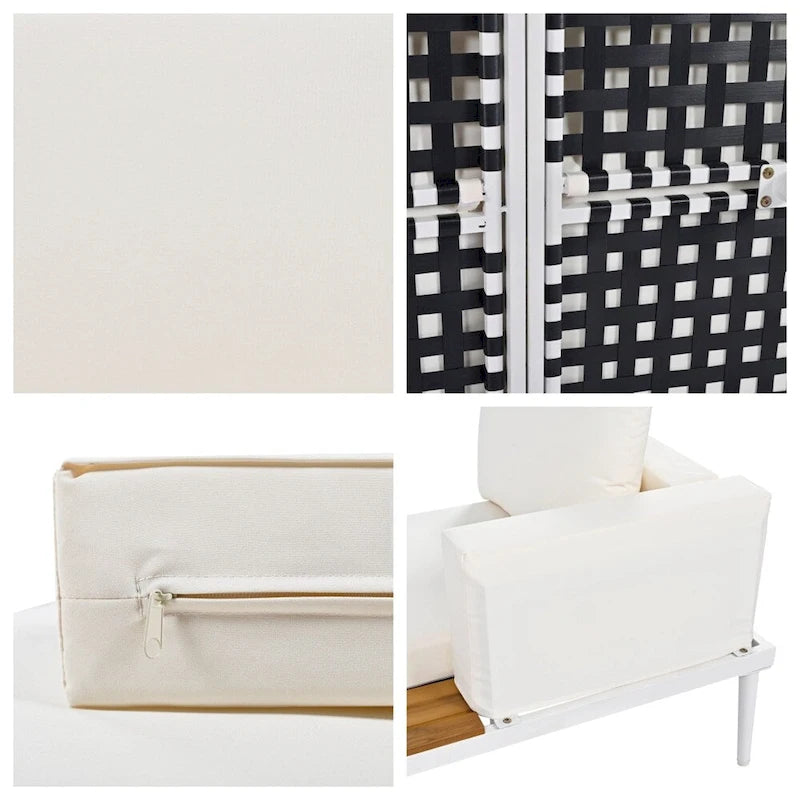 2 in 1 Modern Outdoor Metal Daybed with Wood Topped and Side Spaces