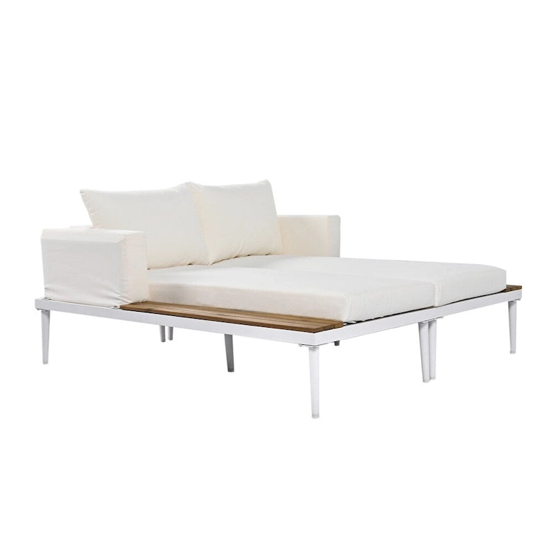2 in 1 Modern Outdoor Metal Daybed with Wood Topped and Side Spaces