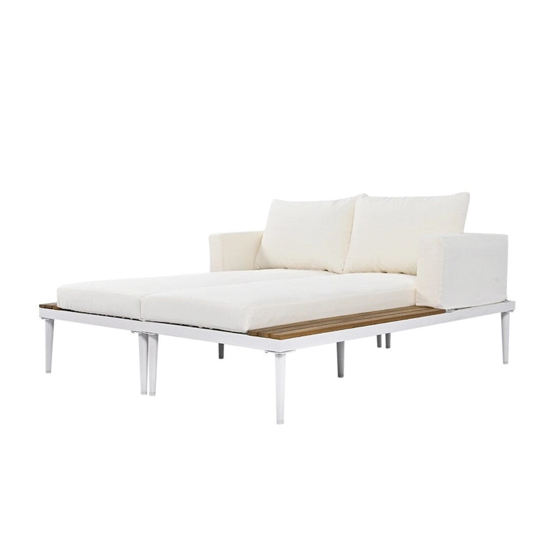 2 in 1 Modern Outdoor Metal Daybed with Wood Topped and Side Spaces