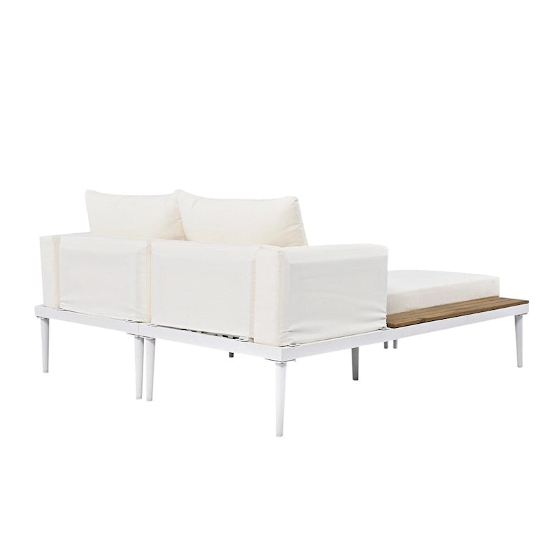 2 in 1 Modern Outdoor Metal Daybed with Wood Topped and Side Spaces