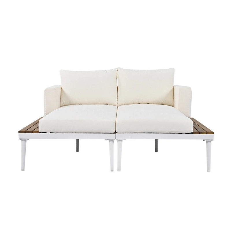 2 in 1 Modern Outdoor Metal Daybed with Wood Topped and Side Spaces