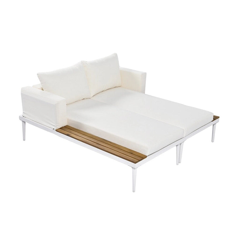 2 in 1 Modern Outdoor Metal Daybed with Wood Topped and Side Spaces