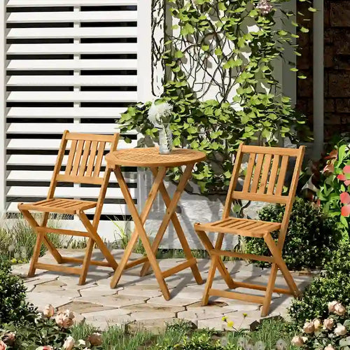 3-Piece Acacia Wood Bistro Set with 2 Folding Chairs and Coffee Table