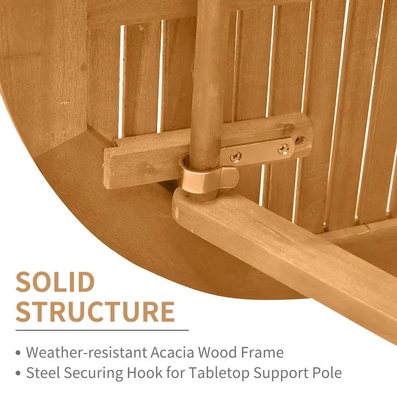 3-Piece Acacia Wood Bistro Set with 2 Folding Chairs and Coffee Table