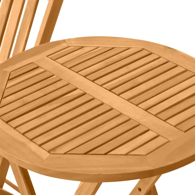 3-Piece Acacia Wood Bistro Set with 2 Folding Chairs and Coffee Table