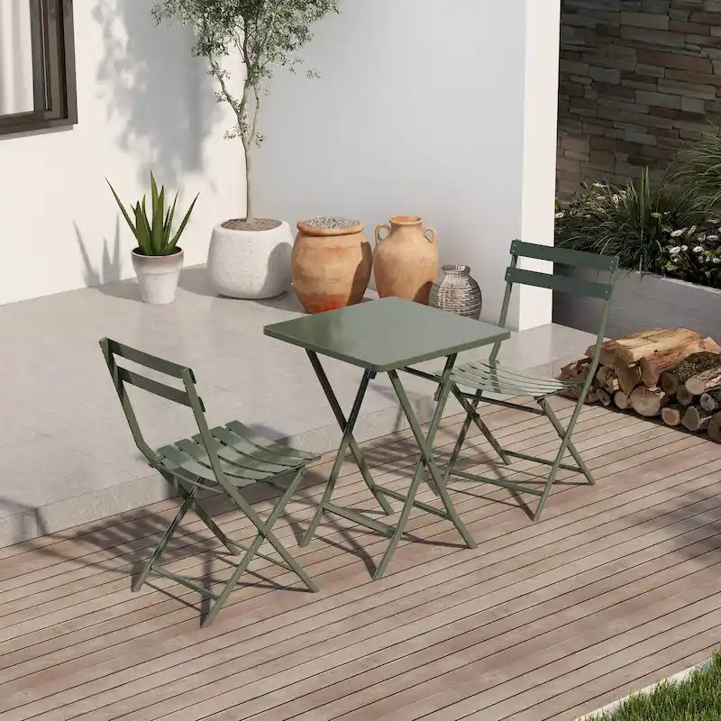 3 Piece Patio Bistro Set of Foldable Square Table and Chairs - 28.35 H x 21.65 W x 21.65 L