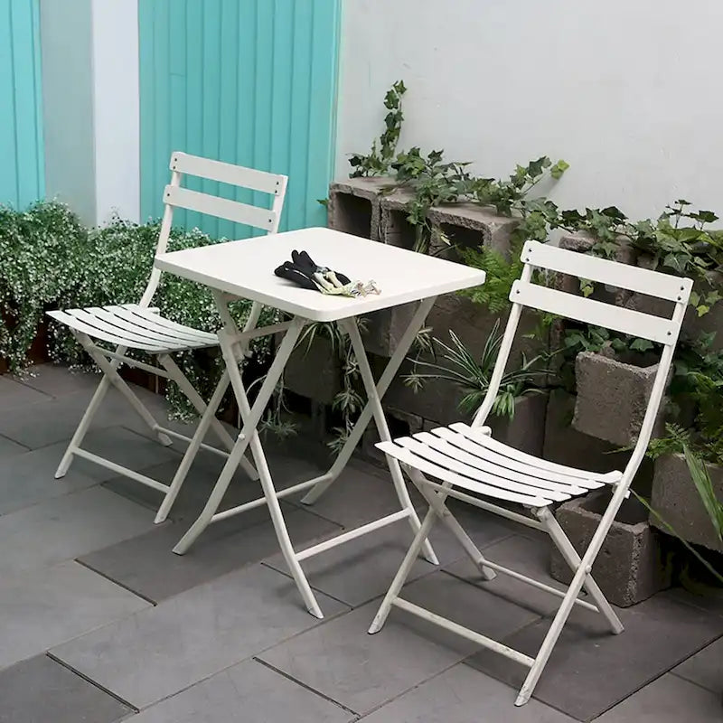 3 Piece Patio Bistro Set of Foldable Square Table and Chairs - 28.35 H x 21.65 W x 21.65 L