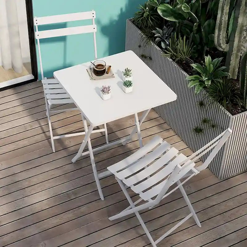 3 Piece Patio Bistro Set of Foldable Square Table and Chairs - 28.35 H x 21.65 W x 21.65 L