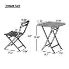 3 Piece Patio Bistro Set of Foldable Square Table and Chairs - 28.35 H x 21.65 W x 21.65 L