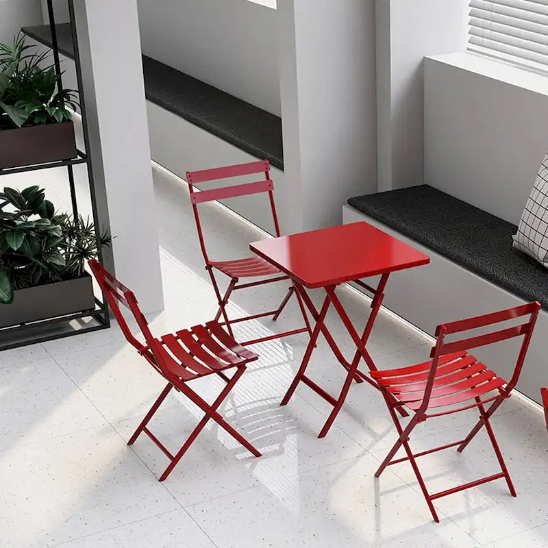 3 Piece Patio Bistro Set of Foldable Square Table and Chairs - 28.35 H x 21.65 W x 21.65 L