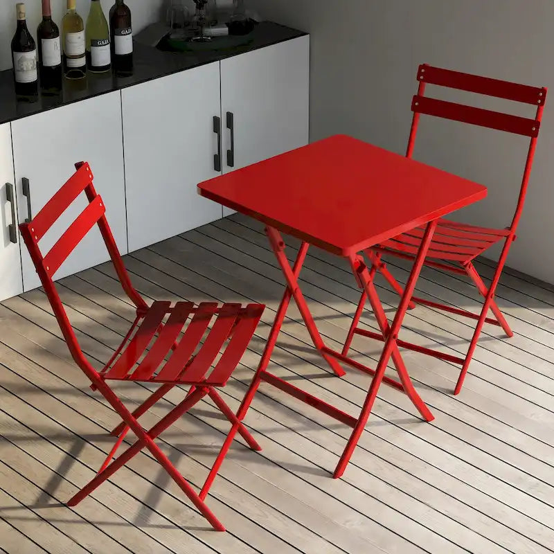 3 Piece Patio Bistro Set of Foldable Square Table and Chairs - 28.35 H x 21.65 W x 21.65 L