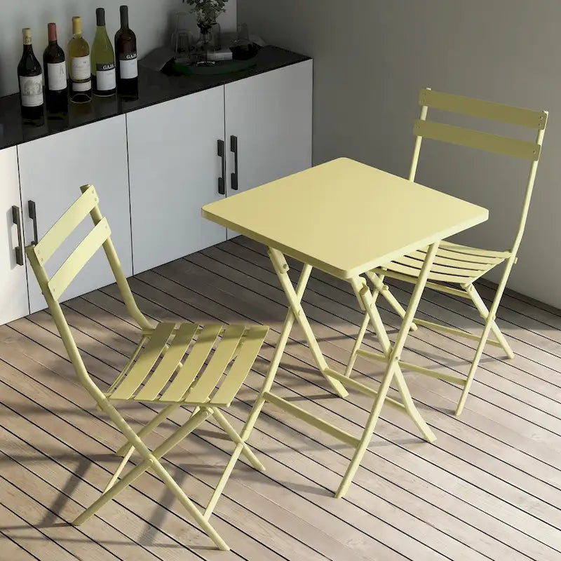 3 Piece Patio Bistro Set of Foldable Square Table and Chairs - 28.35 H x 21.65 W x 21.65 L