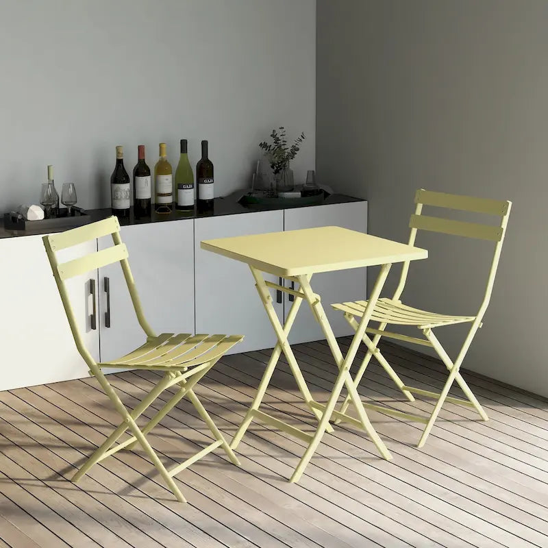 3 Piece Patio Bistro Set of Foldable Square Table and Chairs - 28.35 H x 21.65 W x 21.65 L