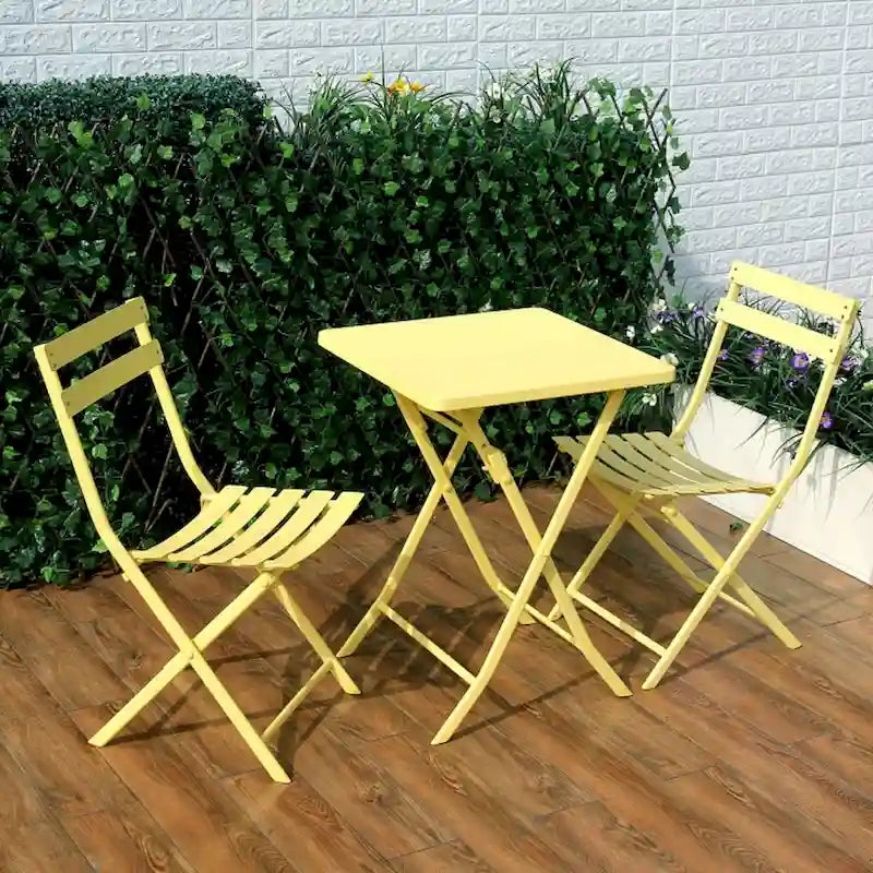 3 Piece Patio Bistro Set of Foldable Square Table and Chairs - 28.35 H x 21.65 W x 21.65 L